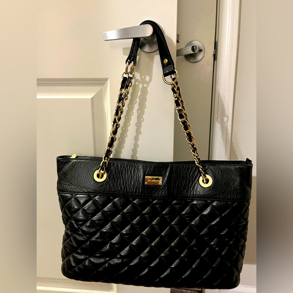 ST JOHN Leather Quilted Tote